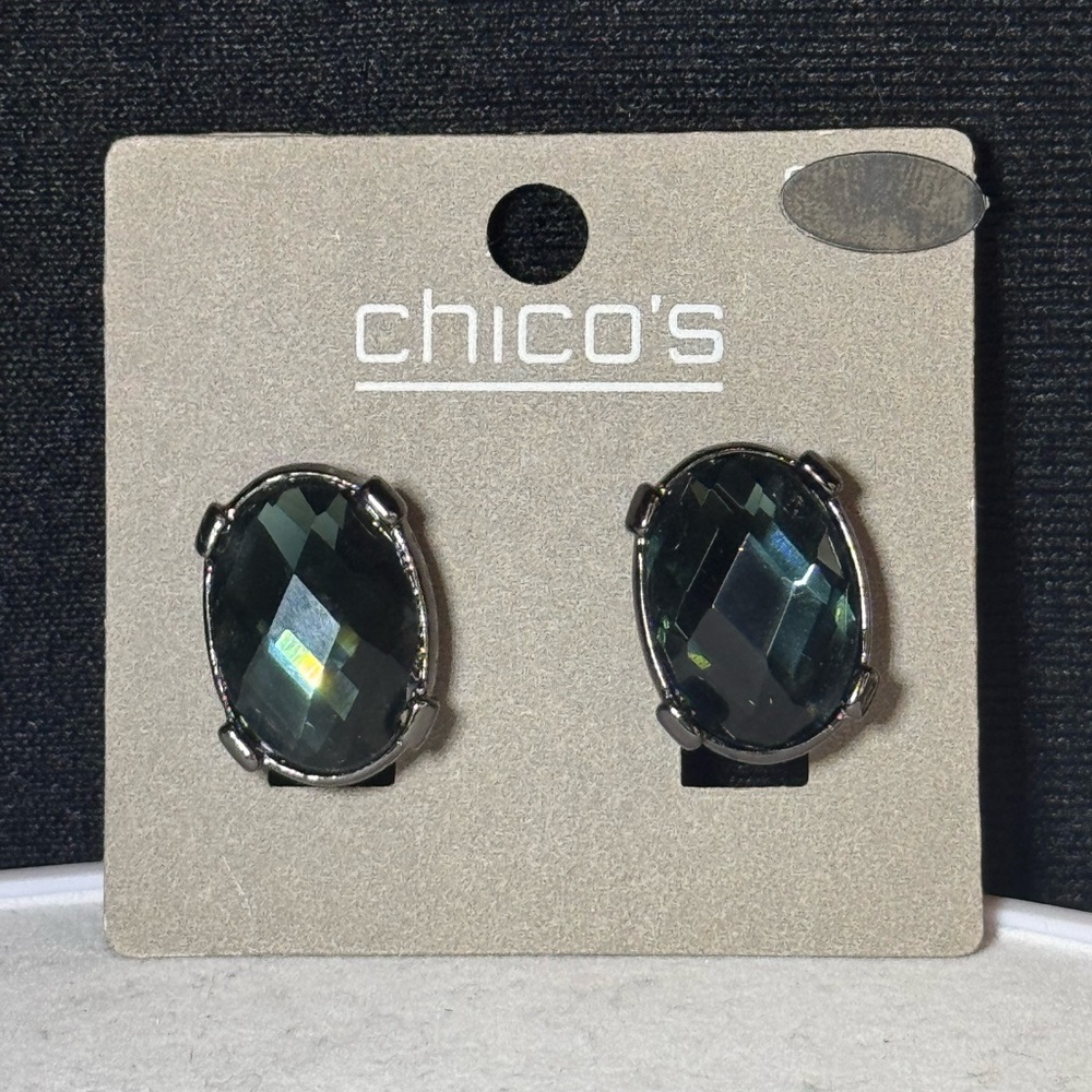 Chico’s Large Smokey Crystal Accented in Gunmetal Oval Stud Earrings
